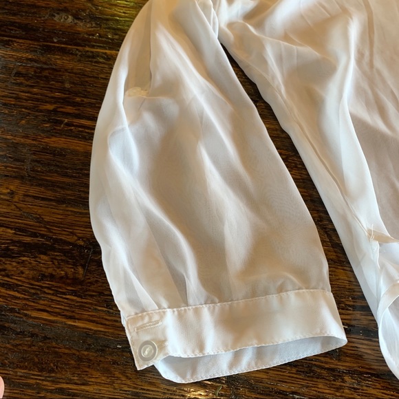 Half button up sheer top blouse career XL roll tab - Picture 11 of 12